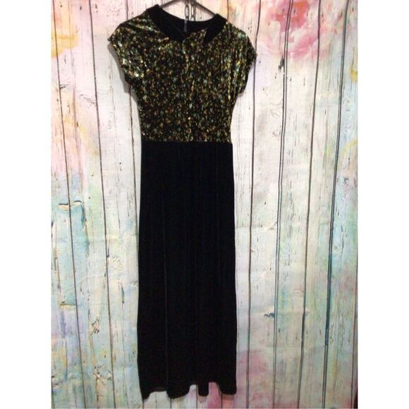 Vintage 90’s BENDIGO IMPRESSIONS VELVET Dress Size Small Funky Maxi Black Multi - Picture 14 of 16
